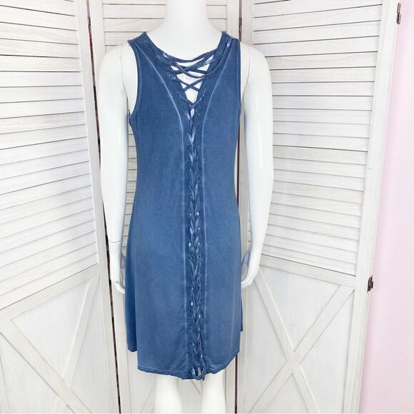 Cable & Gauge Lace Up Back Sleeveless T Shirt Dress Blue XS - Picture 1 of 12